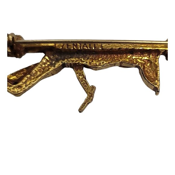 Zentall Gold-Tone Dog Standing Against Lamp Post Brooch, Signed - Picture 4 of 8